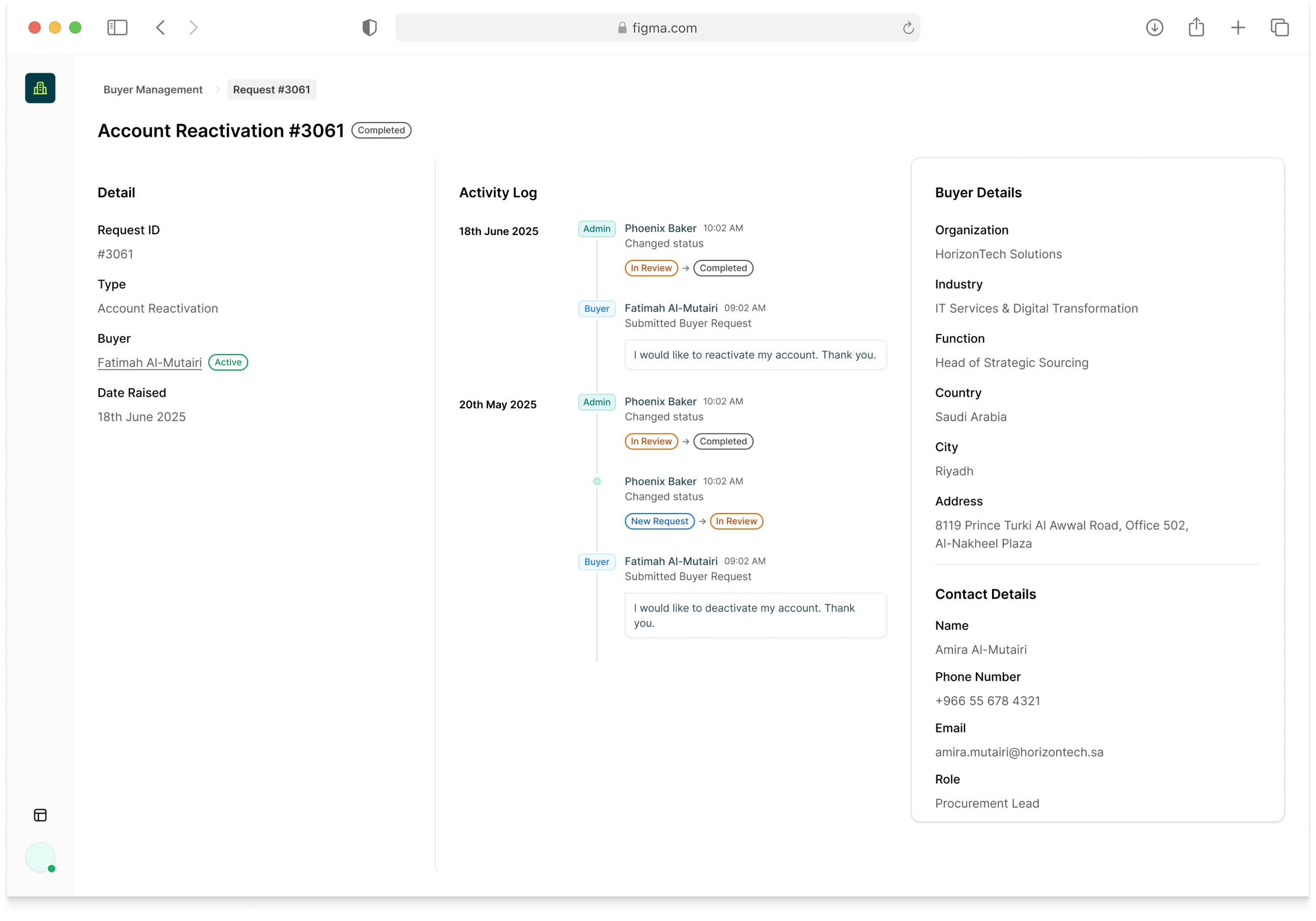 Account Reactivation agent — activity log showing decisions, outreach attempts, and scope details