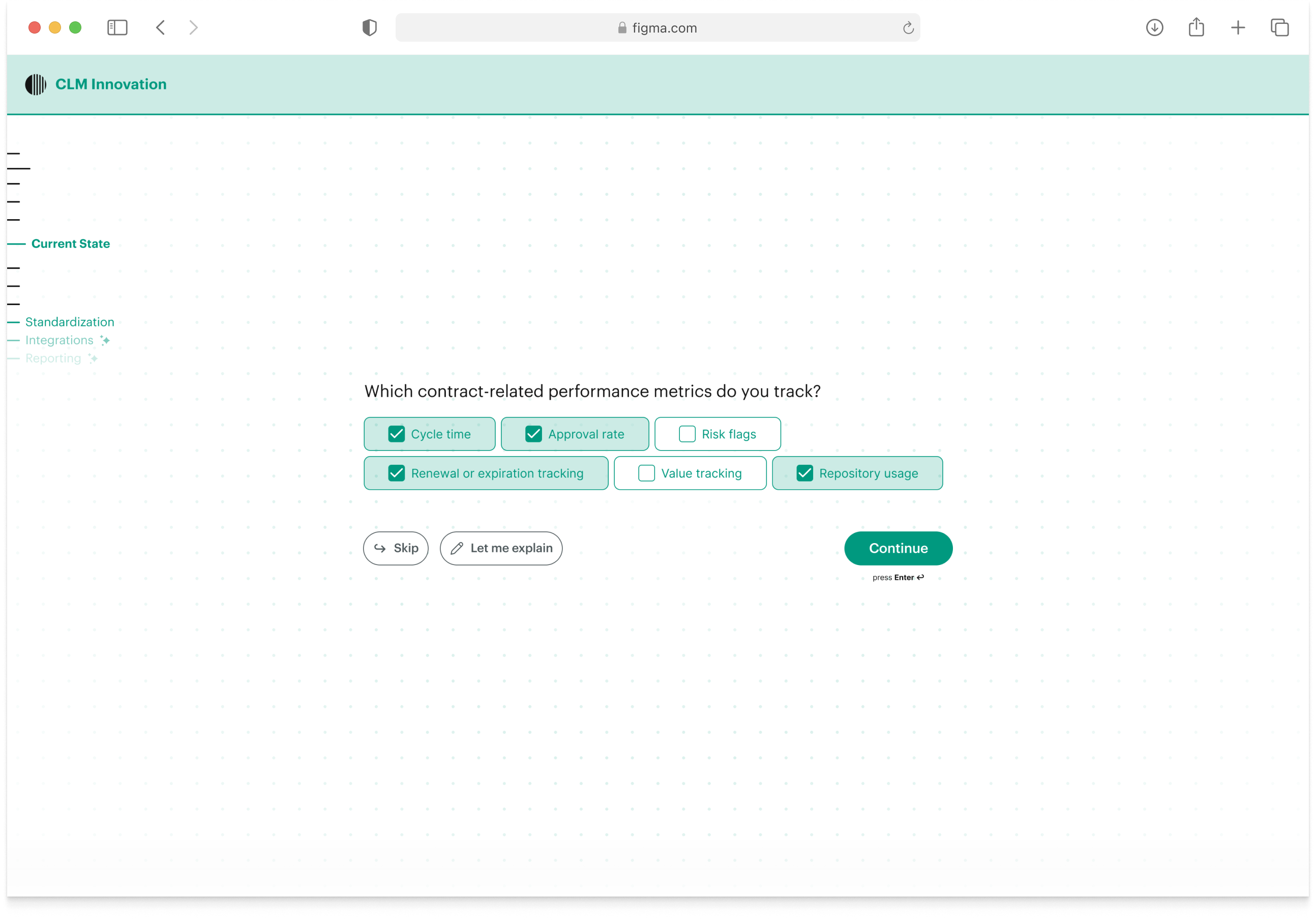 Which contract-related performance metrics do you track? — multi-select that feeds the adaptive branching logic